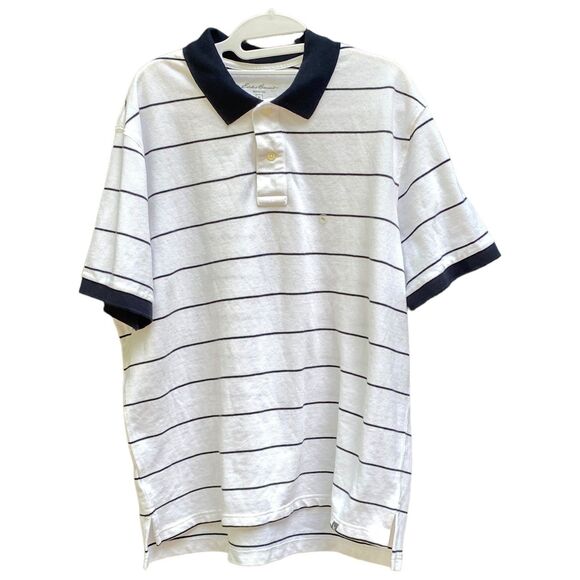 Eddie Bauer, white and black striped Polo Shirt classic nautical size Xl Nwt - Picture 2 of 8